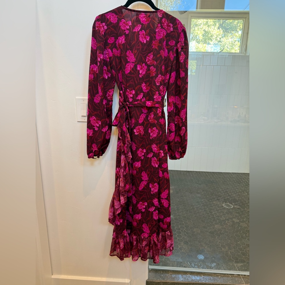 Anthropologie (Painter) Fuchsia and Plum Floral Long Sleeve Wrap Dress - Picture 3 of 5